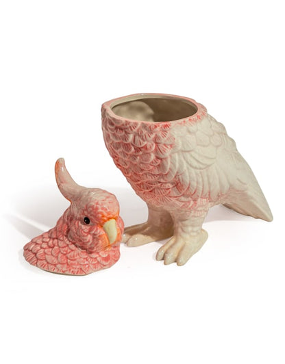 Keramikk papegøye vase hvit/rosa 24 cm
