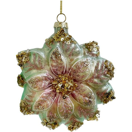 Christmas tree ornament flower with glitter 11 cm