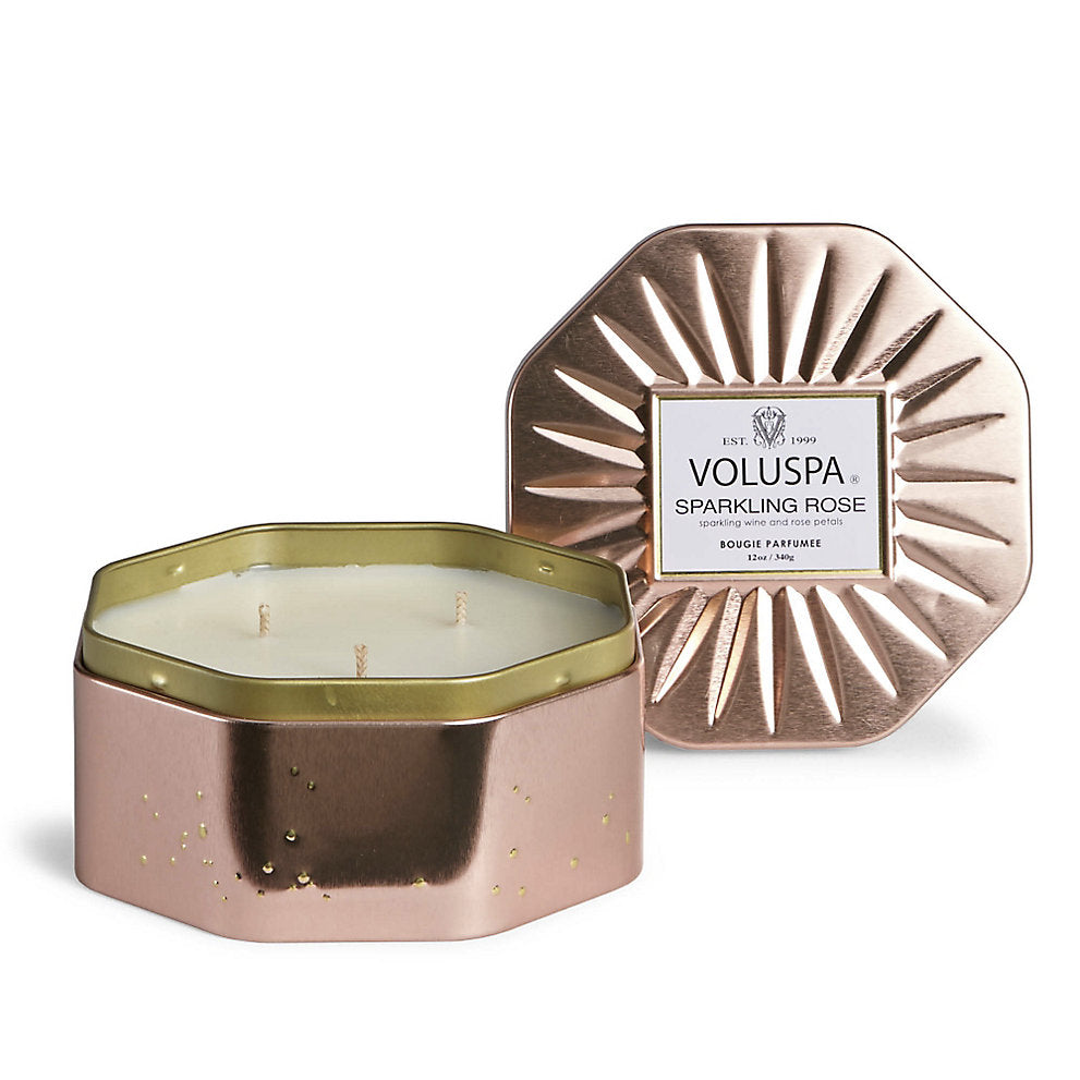 Sparkling Rose Octagon Tin Candle 40 Hour