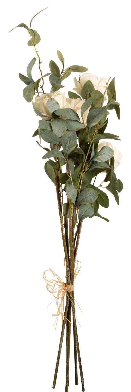 Bukett hvite roser med eukalyptus 90 cm
