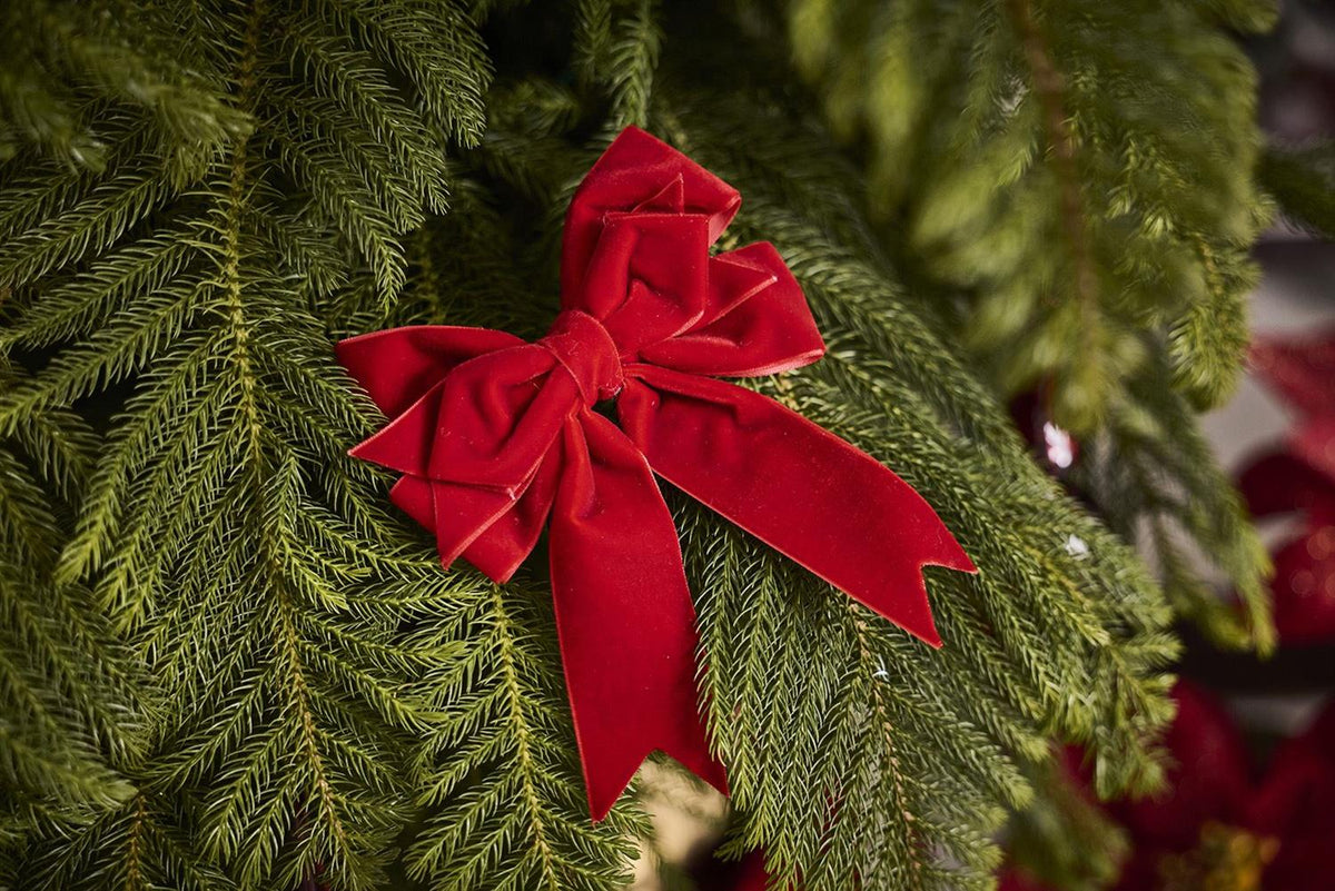 Christmas tree ornament bow velour Red S/2