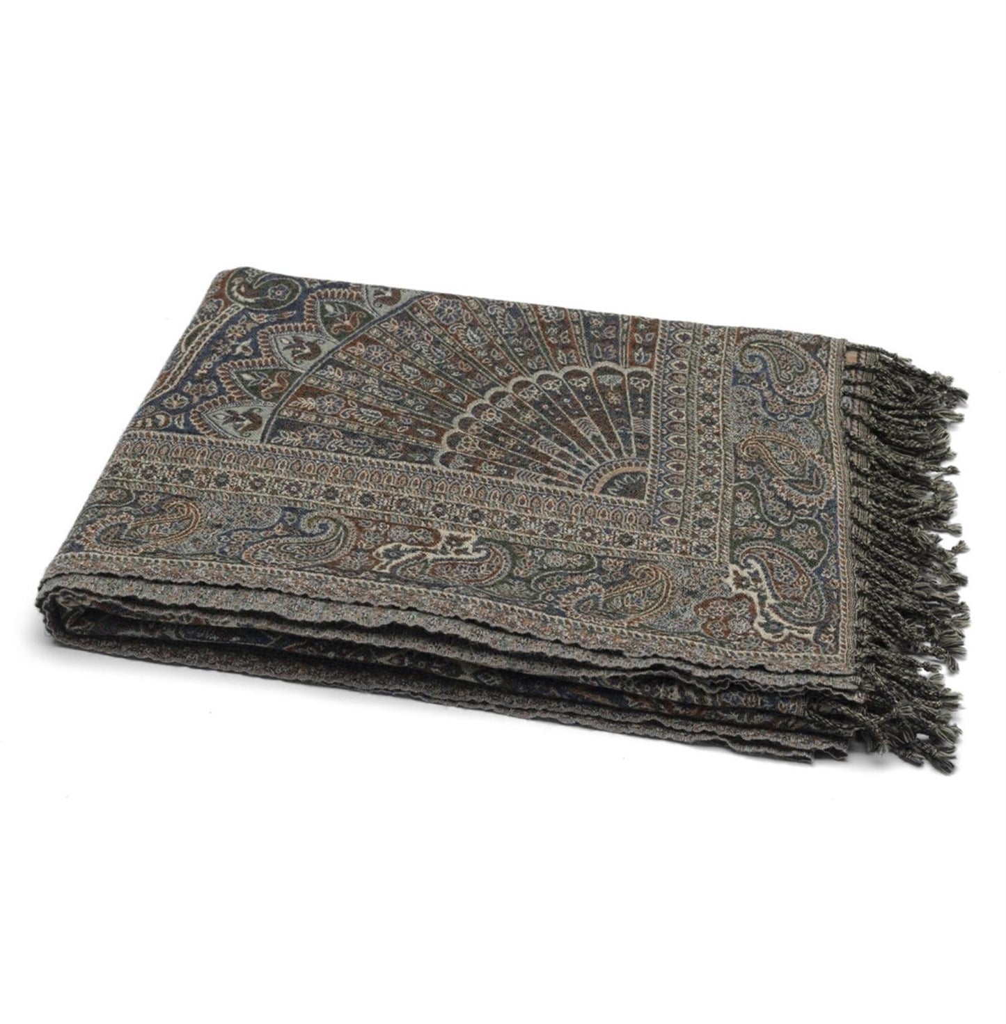 Pledd ull Jaisalmer light Blue & terracotta 140x200 cm
