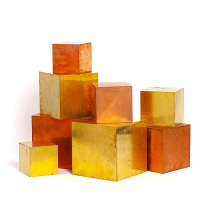 Cube brass/copper colored 18 cm