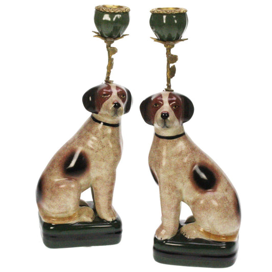 Lysestake hund porselen 30 cm