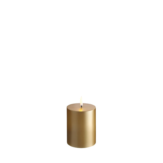 LED pillar candle Gold 7.8x10 cm