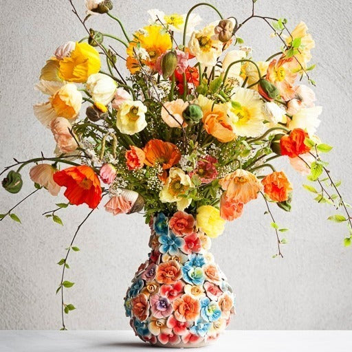 Vase Deco with flowers pink large