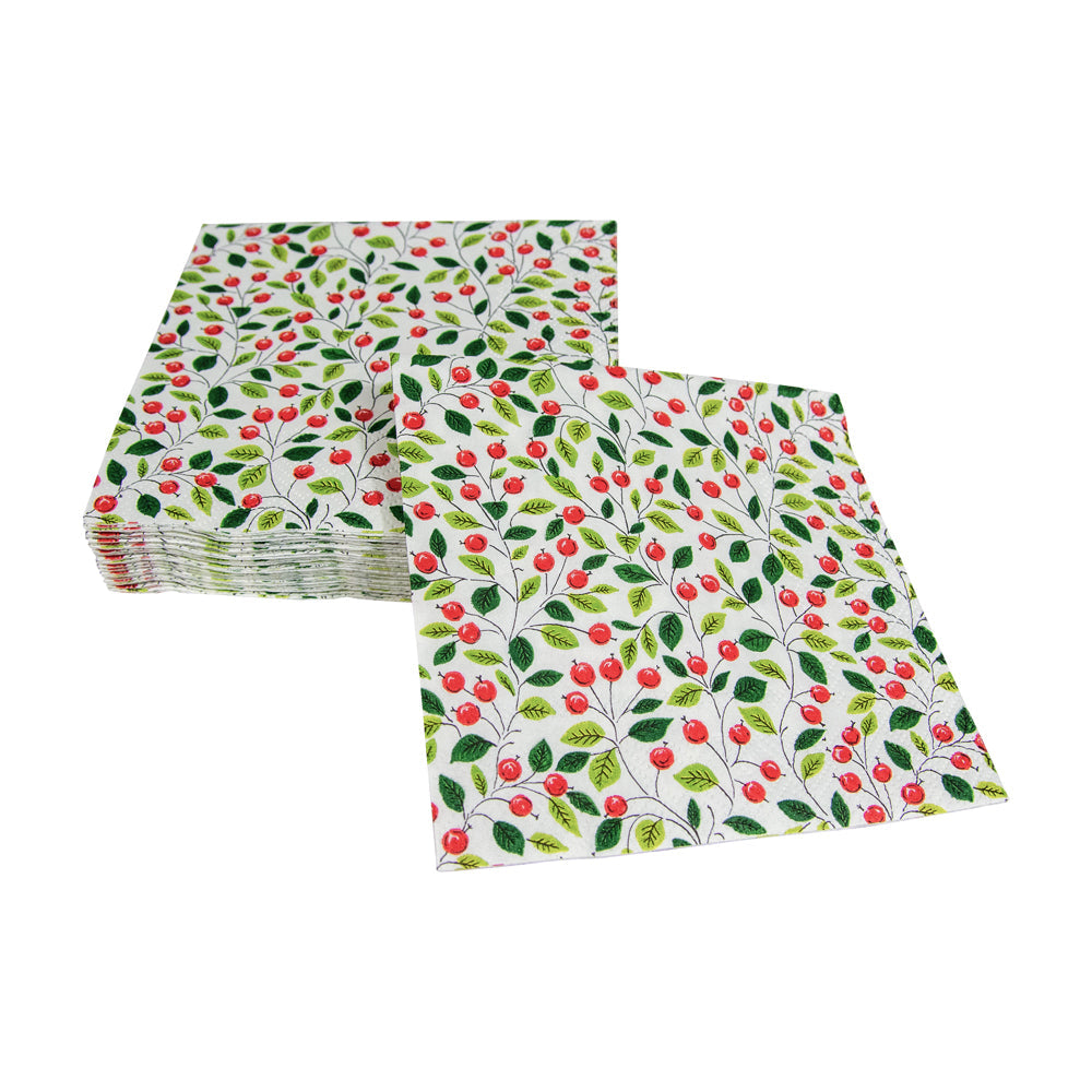 Napkin Lunch Berries And Leaves white