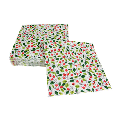 Napkin Lunch Berries And Leaves white
