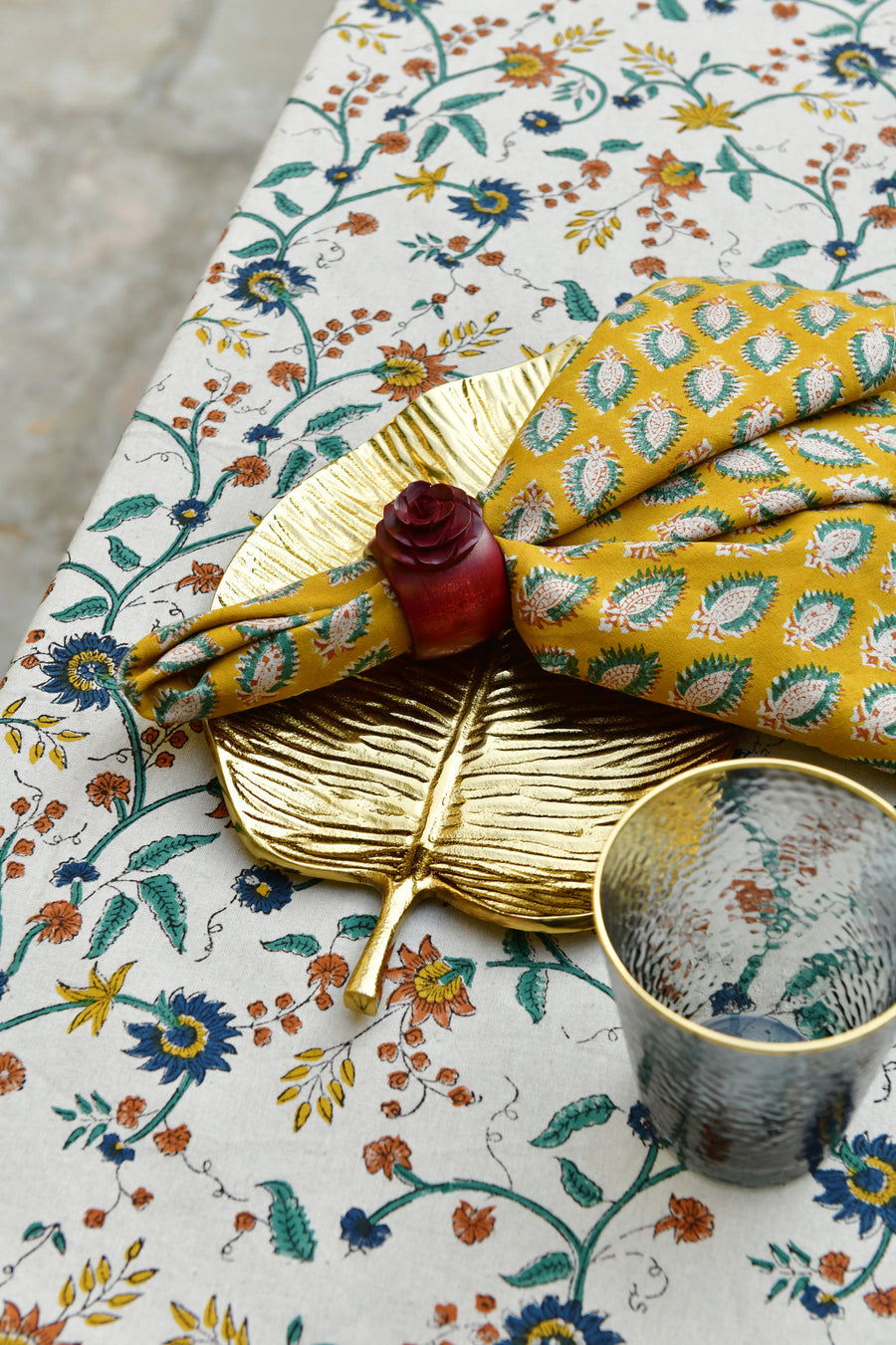 Tablecloth Samode Ochre, Blue & Green Round 220 cm