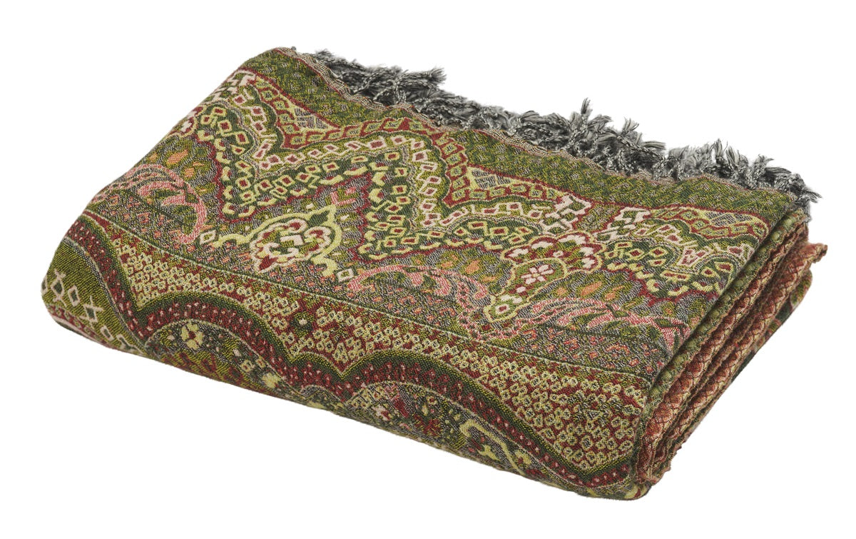 Pledd ull Paisley Green & Peach 140x200 cm