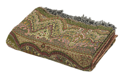 Pledd ull Paisley Green & Peach 140x200 cm