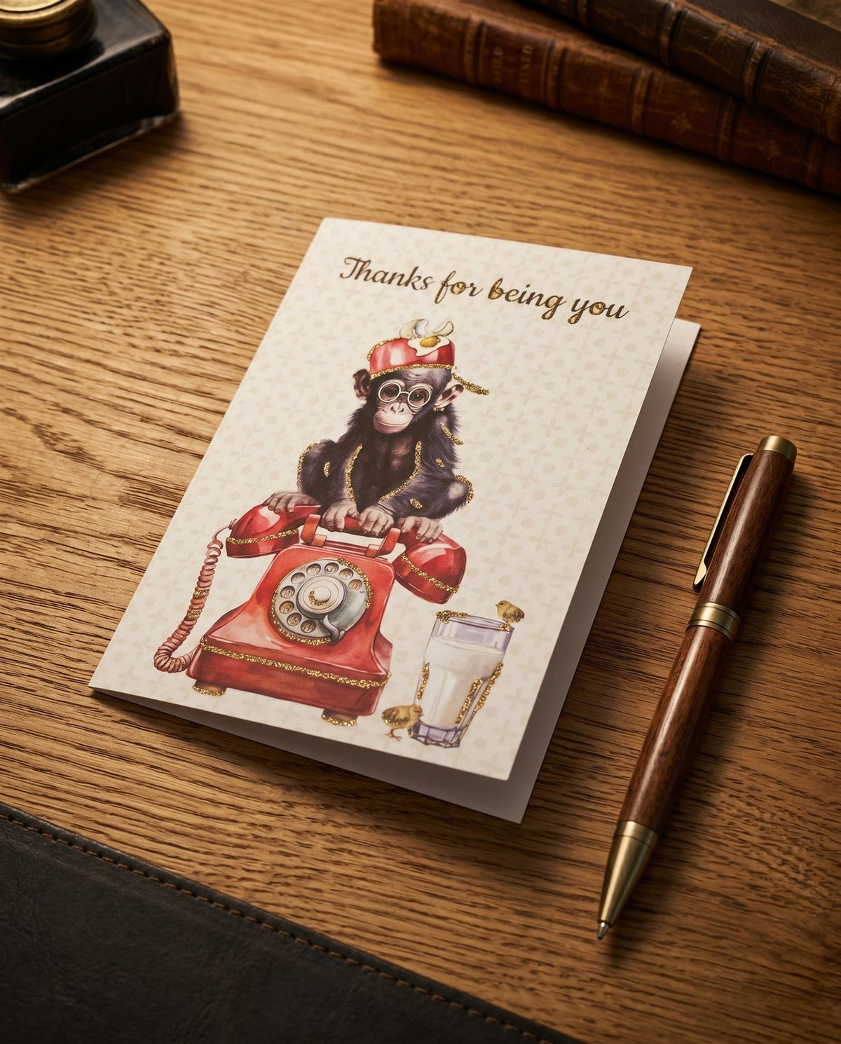 Glitter card Thanks for being you Monkey