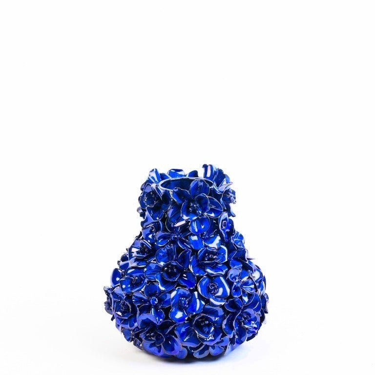 Vase Deco with flowers blue small