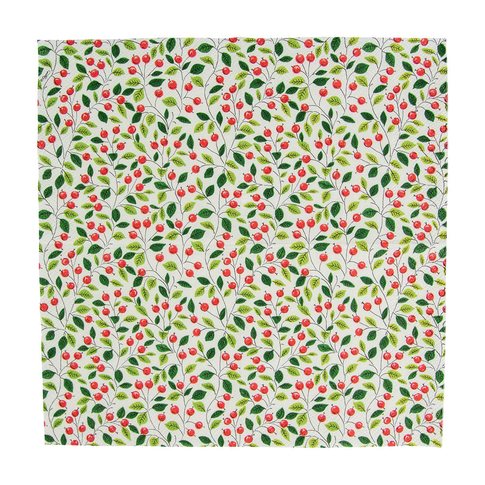 Napkin Lunch Berries And Leaves white