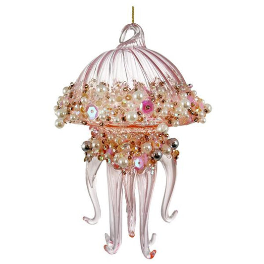 Jellyfish Glass Christmas Ornament with Beads 11 cm