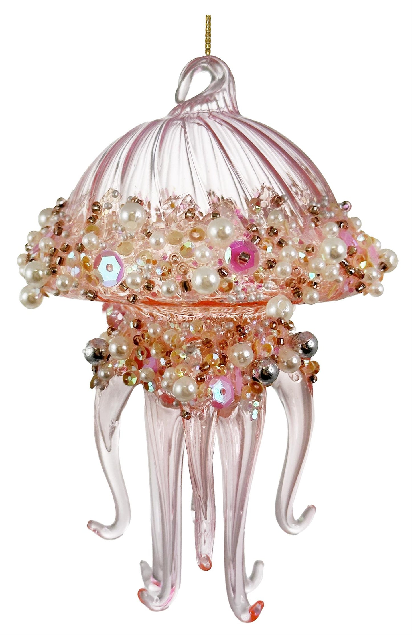 Jellyfish Glass Christmas Ornament with Beads 11 cm