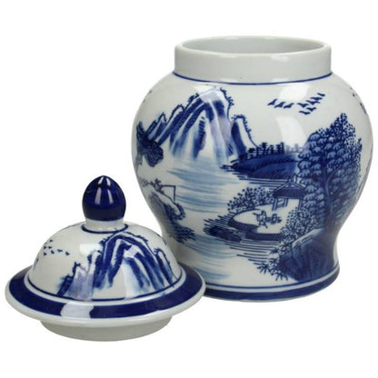 Decorative jar blue and white 19 cm