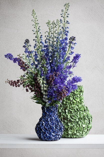 Vase Deco with flowers light blue large