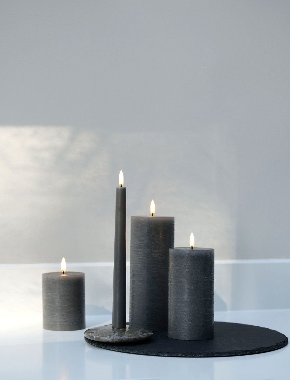 LED pillar candle grey 7.8x10 cm