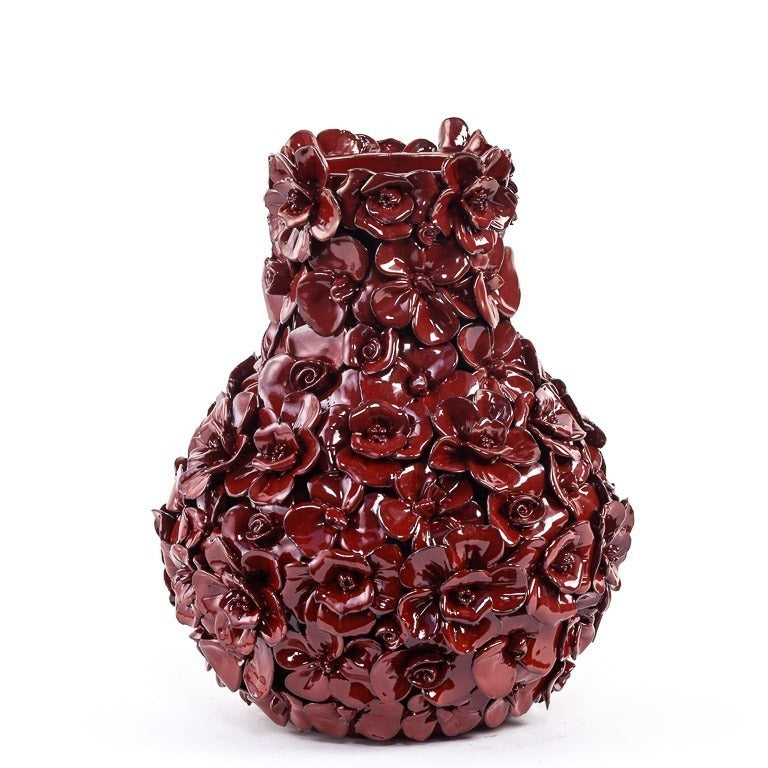 Vase Deco with flowers brown large