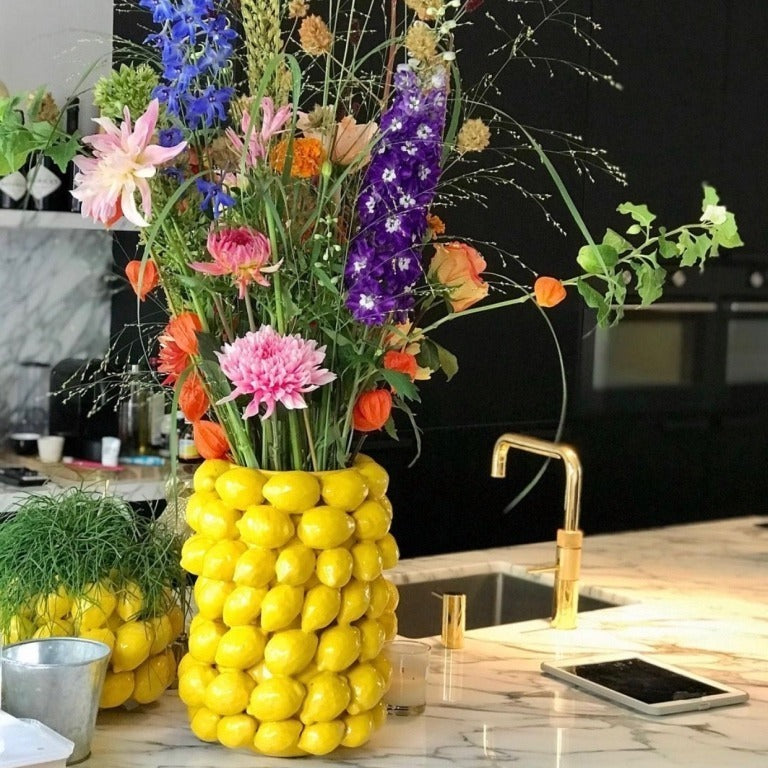 Vase with lemons yellow 36 cm