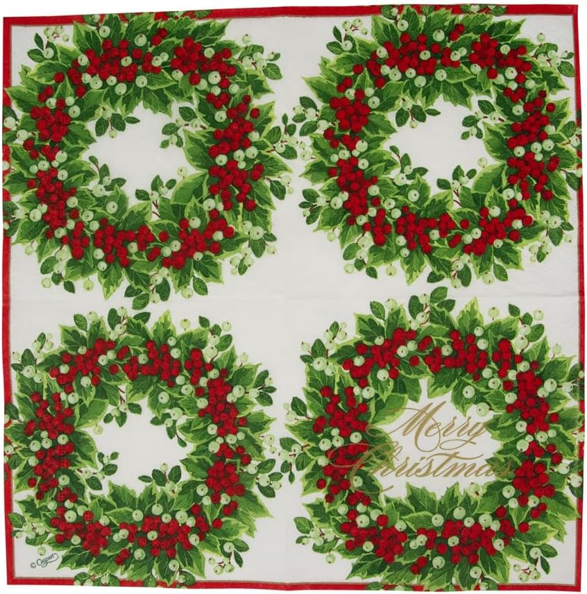 Napkin Coffee Holly and Berry Wreath