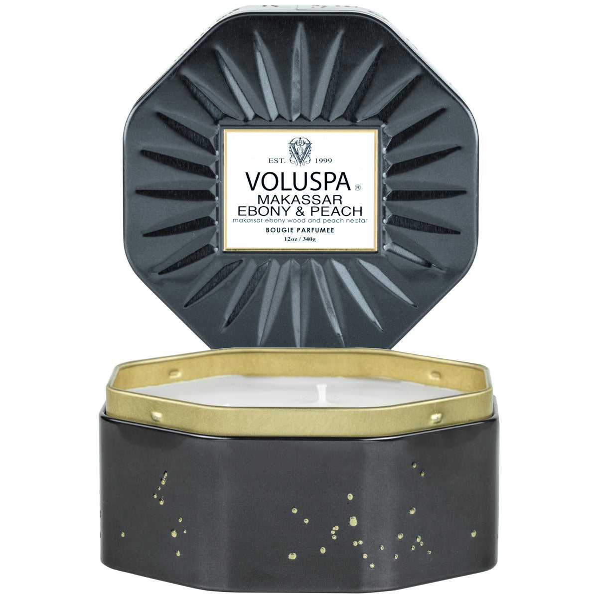 Makassar Ebony & Peach Octagon Tin Candle 40 Hours