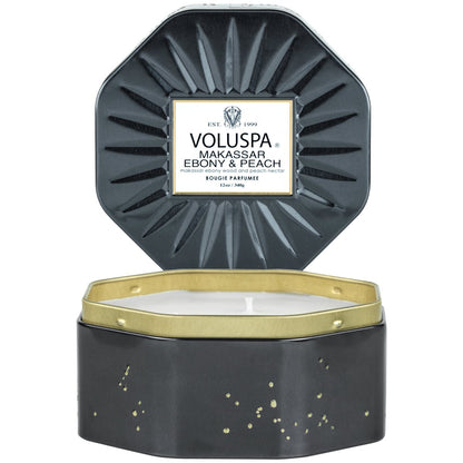 Makassar Ebony & Peach Octagon Tin Candle 40 Hours