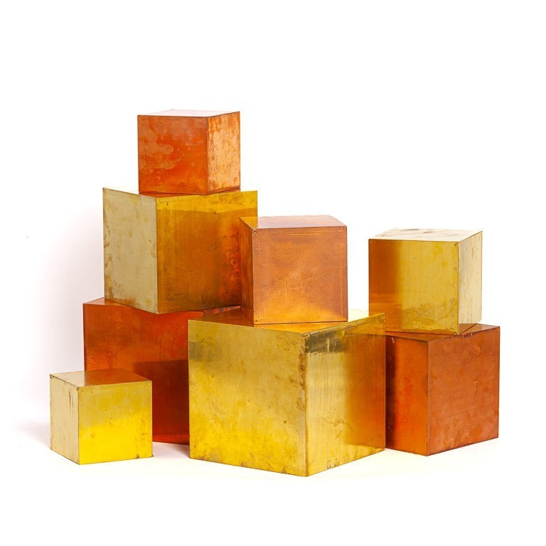Cube brass/copper colored 15 cm