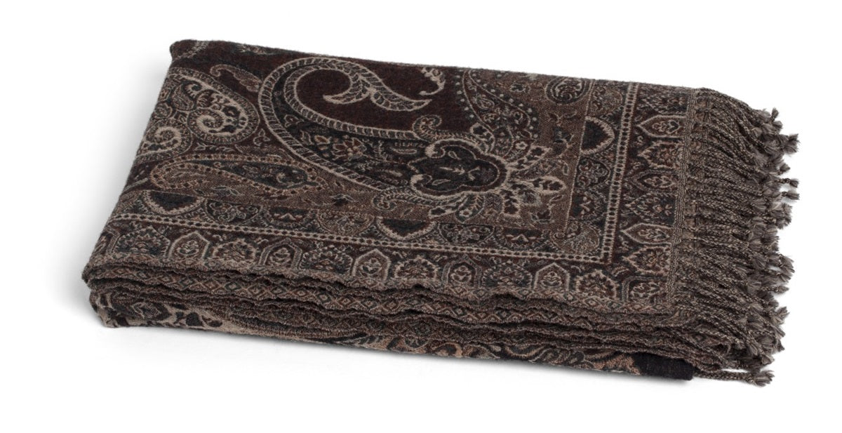Pledd ull Paisley Black & beige 140x200 cm