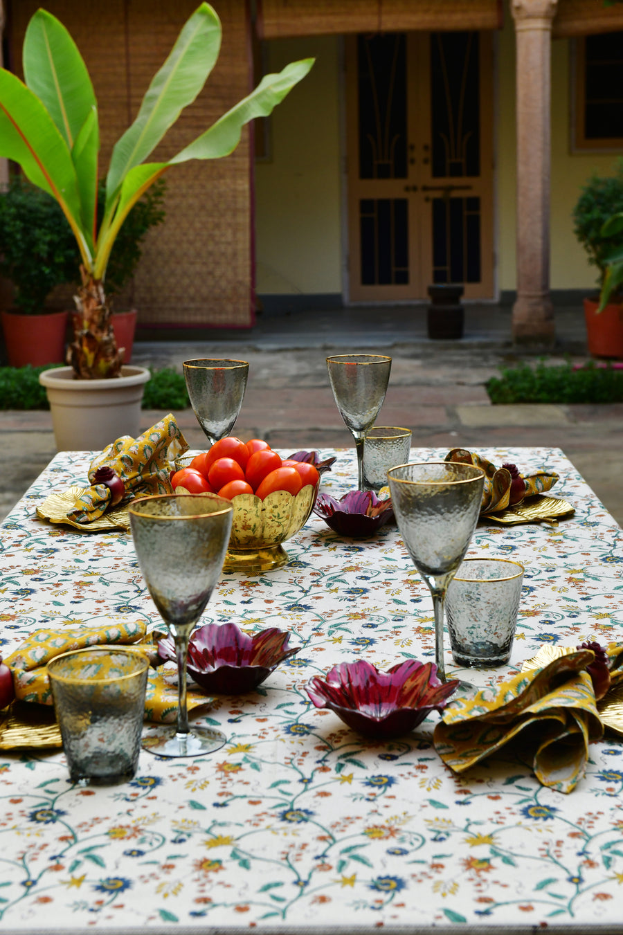 Tablecloth Samode Ochre, Blue & Green Round 220 cm