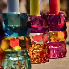 Tealight holder purple/clear/orange 11 cm