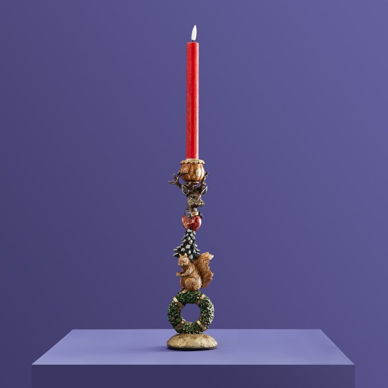 Squirrel candlestick on wreath 32 cm
