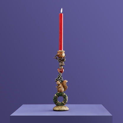 Squirrel candlestick on wreath 32 cm