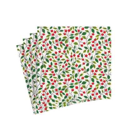 Napkin Lunch Berries And Leaves white