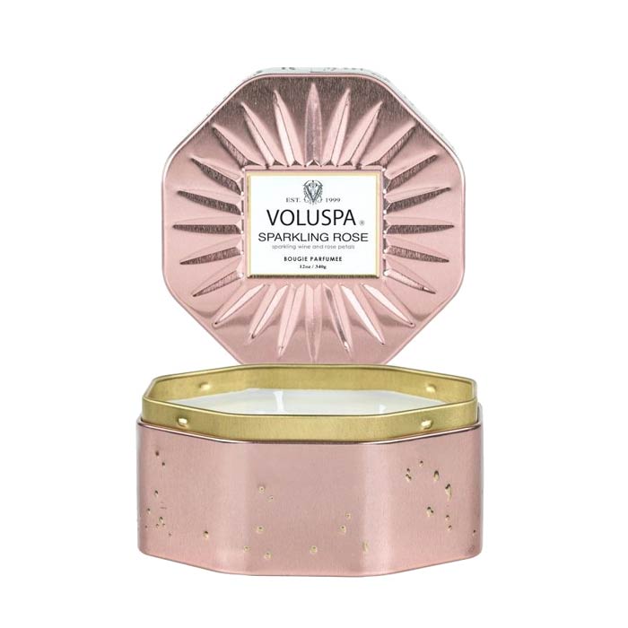 Sparkling Rose Octagon Tin Candle 40 Hour