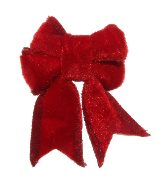 Velvet bow red w/clip 14cm