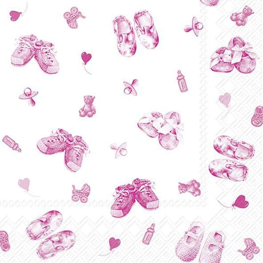 Serviett lunch baby shoes allover light rose