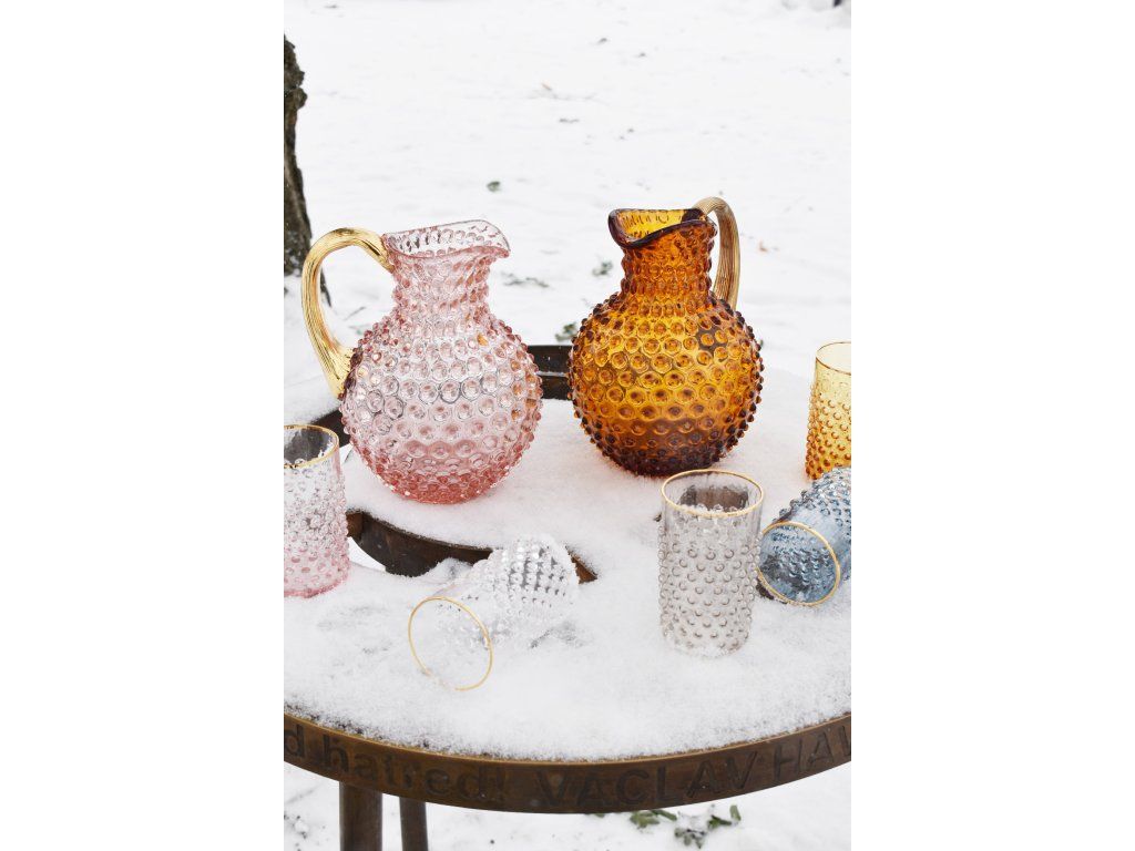 Hobnail Carafe 2L Rosaline w/Gold Handle