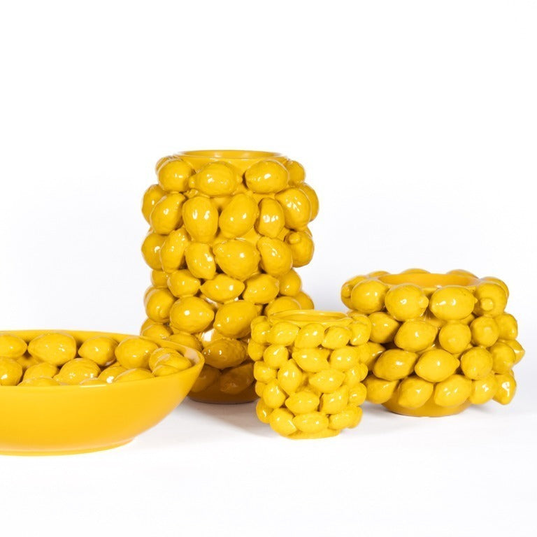 Vase with lemons yellow 16x18 cm