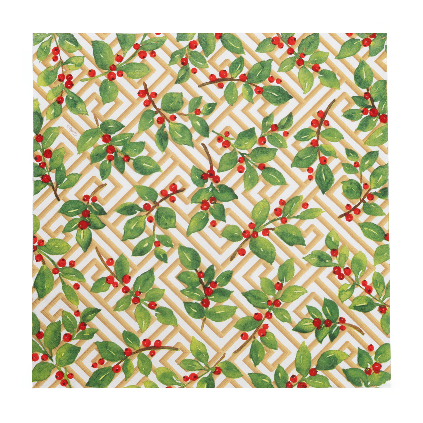 Napkin Lunch Holly and Fretwork White