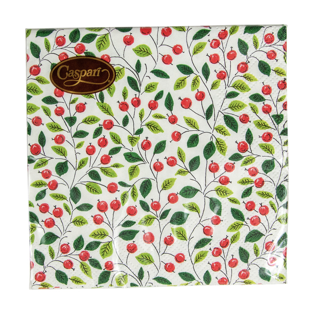 Napkin Lunch Berries And Leaves white