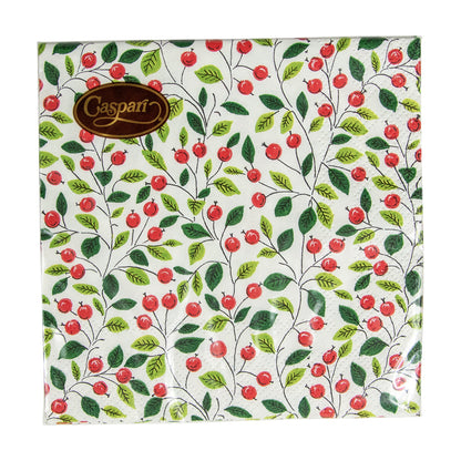 Napkin Lunch Berries And Leaves white