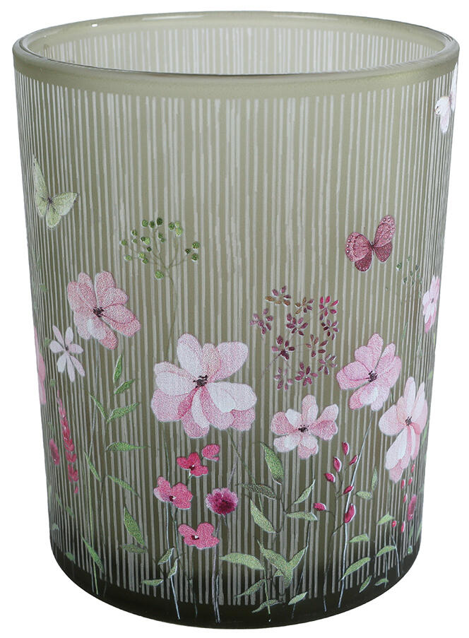 Tealight holder pink/green 12.5 cm
