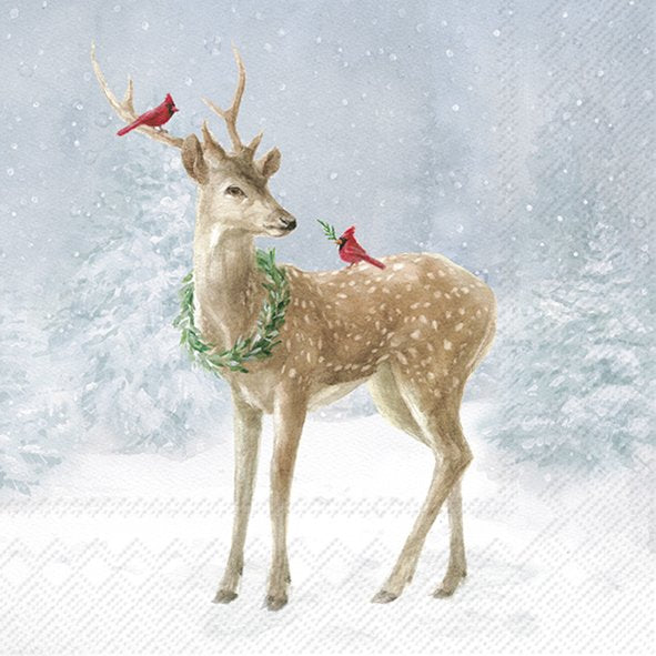 Serviett lunch Deer in Snow blue