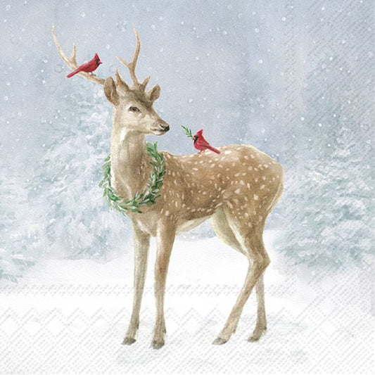 Serviett lunch Deer in Snow blue