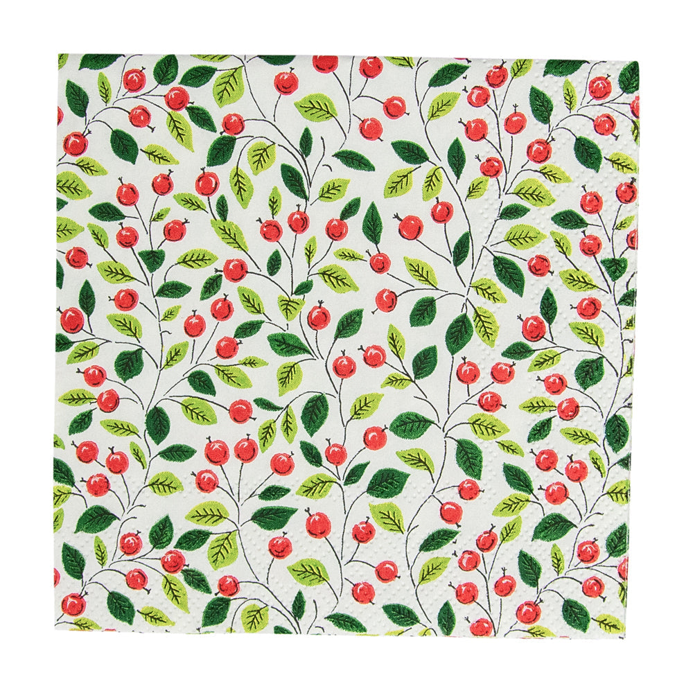 Napkin Lunch Berries And Leaves white