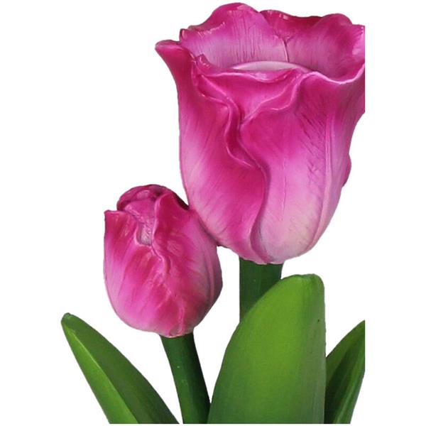 Lysestake blå og hvit urne med rosa tulipan 31 cm