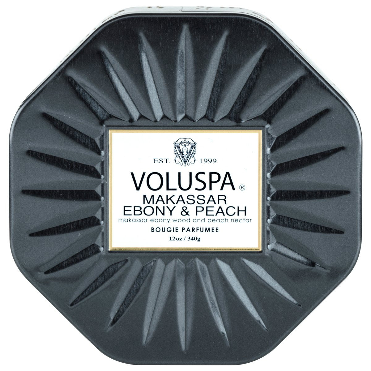 Makassar Ebony & Peach Octagon Tin Candle 40 Hours
