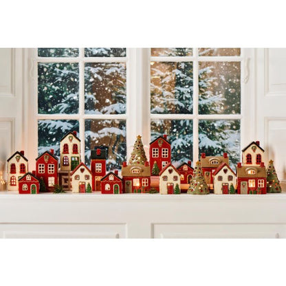 Lyshus Stille natt rød juletre foran huset